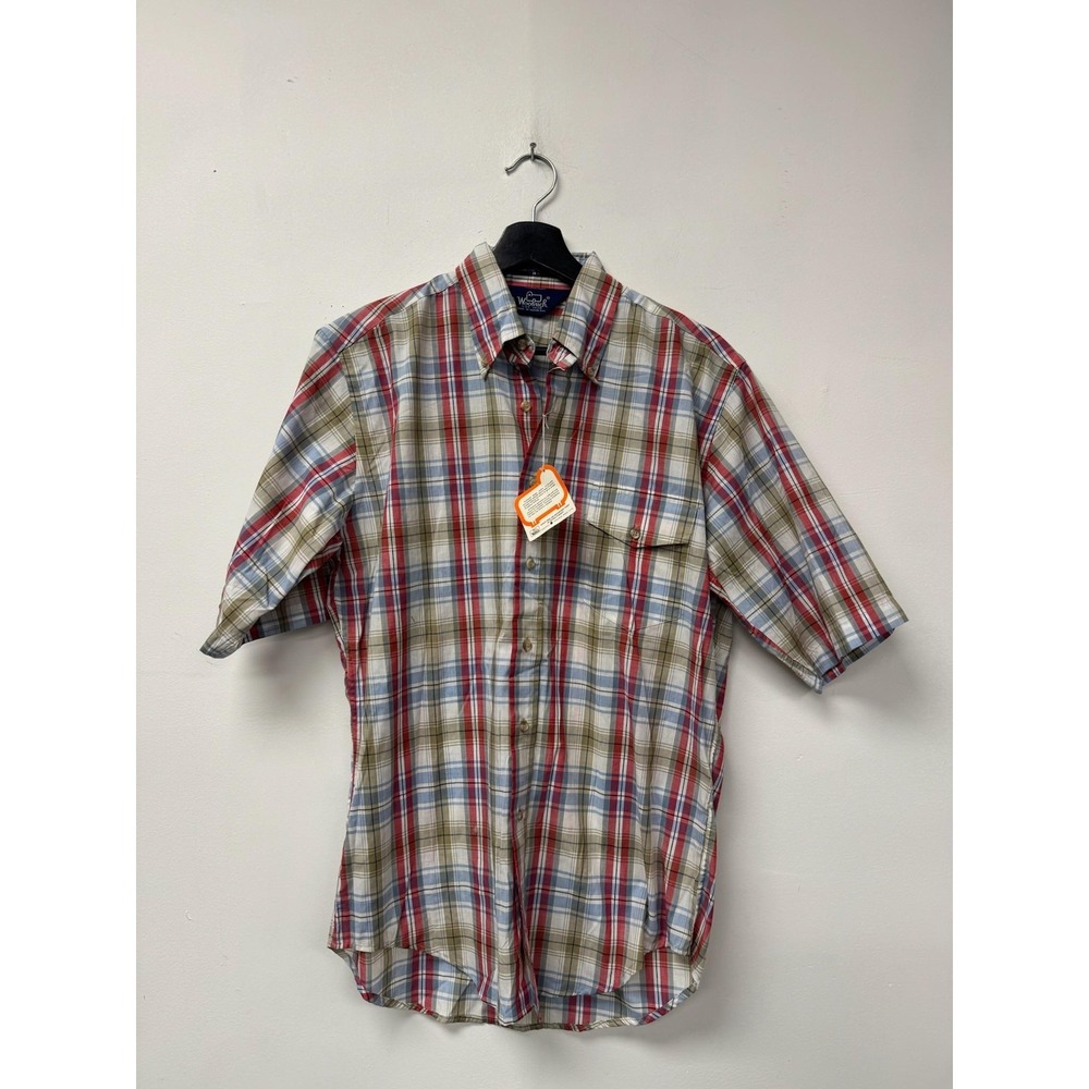 Vintage Woolrich Shirt Mens Medium Multi Color Plaid Short Sleeve Button 90s